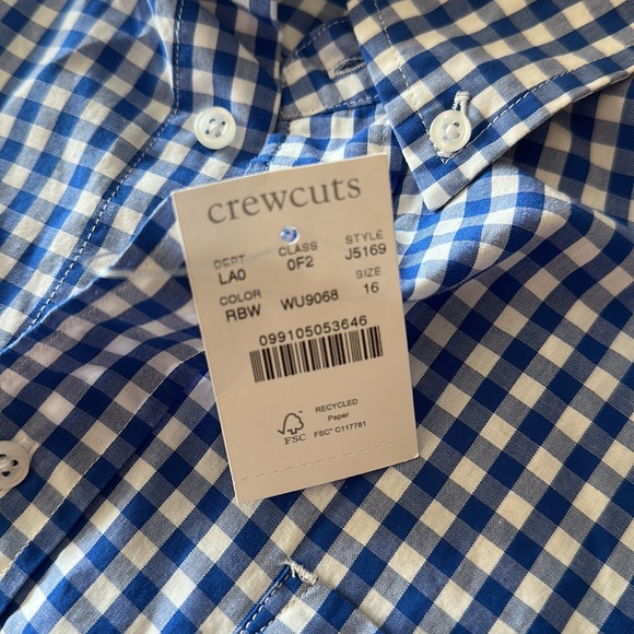 Crewcuts - NEW WITH TAGS blue and white gingham button down shirt. Boys size 16. - Picture 2 of 4